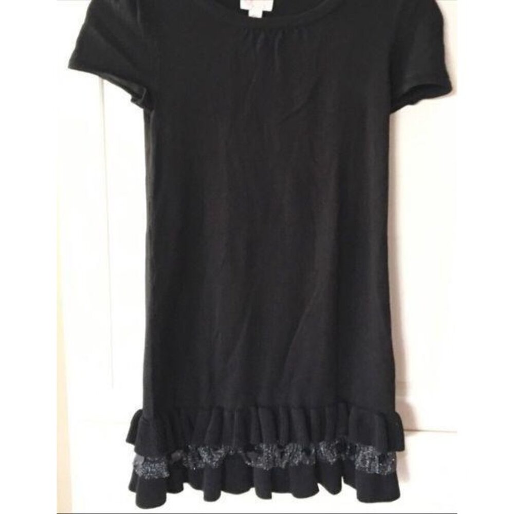 The Children’s Place Black Knit Dress Short Sleeves Ruffle Size 10 12 Celebratio - Picture 6 of 8